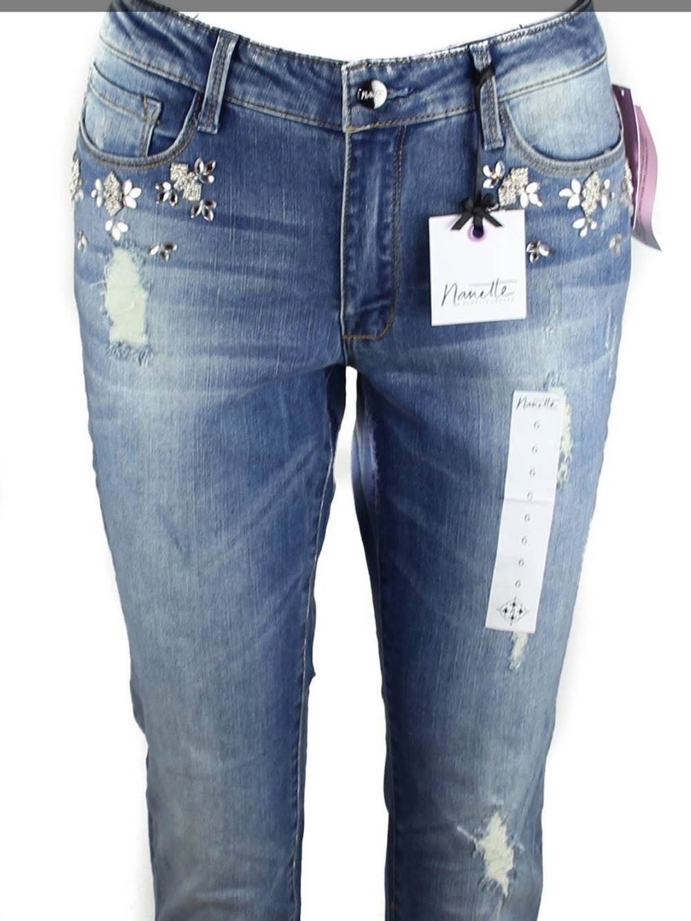 NWT Nanette Lepore Thompson Boyfriend with Crystals /Distressed  Jean